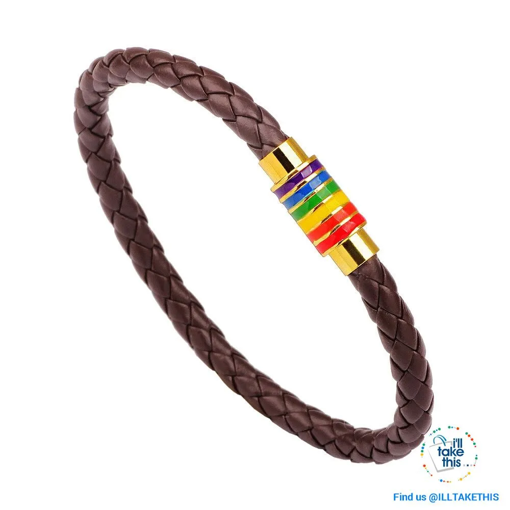 🌈 Rainbow Gay Pride LGBT Braided Vegan Leather Bracelet with Magnetic Clasp