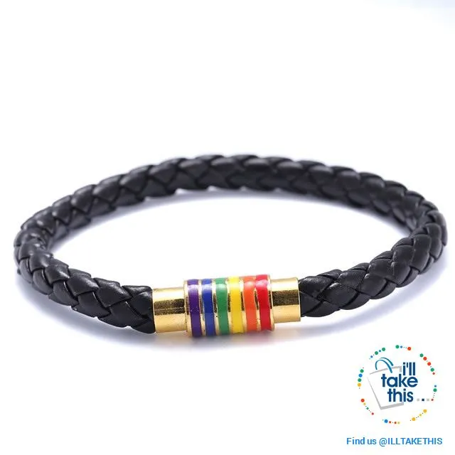 🌈 Rainbow Gay Pride LGBT Braided Vegan Leather Bracelet with Magnetic Clasp