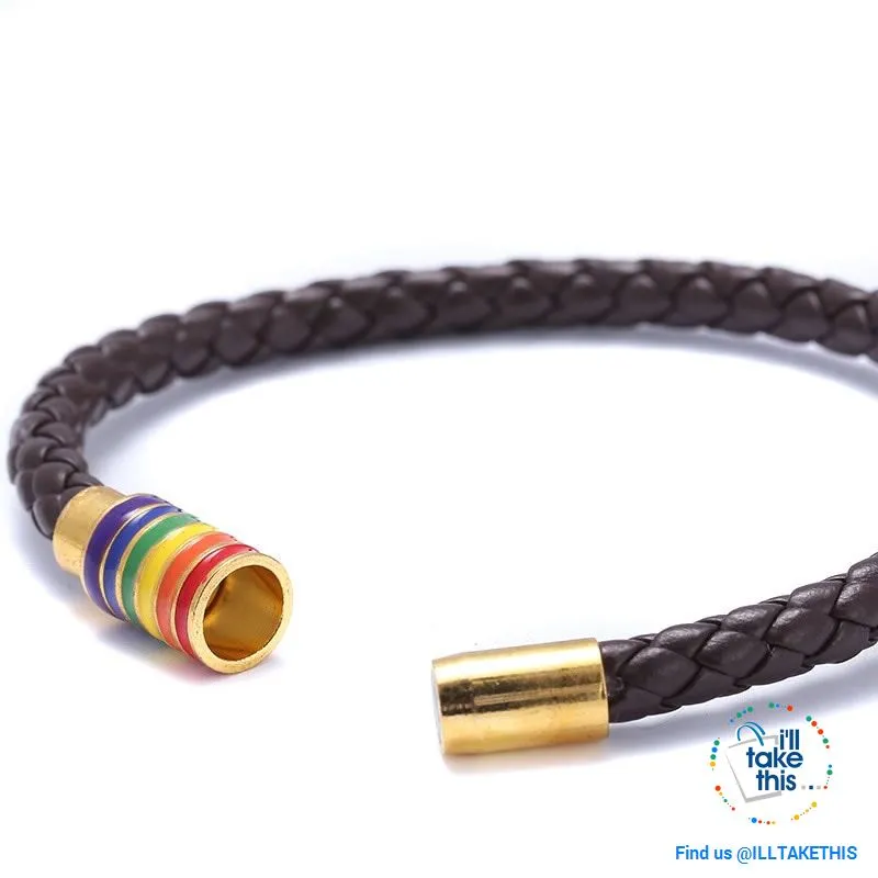 🌈 Rainbow Gay Pride LGBT Braided Vegan Leather Bracelet with Magnetic Clasp