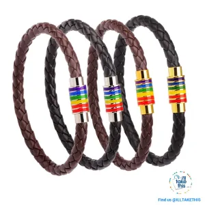 🌈 Rainbow Gay Pride LGBT Braided Vegan Leather Bracelet with Magnetic Clasp