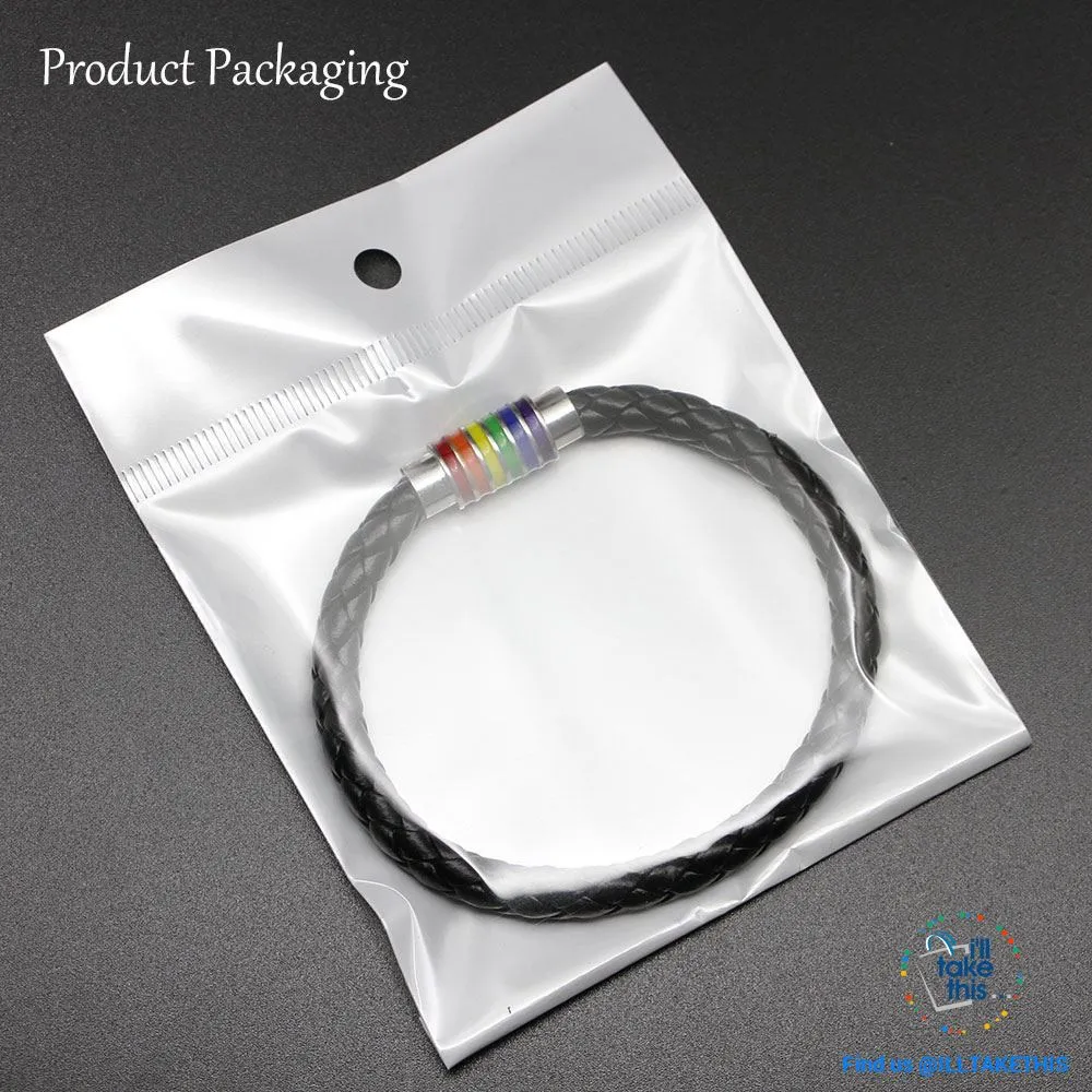 🌈 Rainbow Gay Pride LGBT Braided Vegan Leather Bracelet with Magnetic Clasp