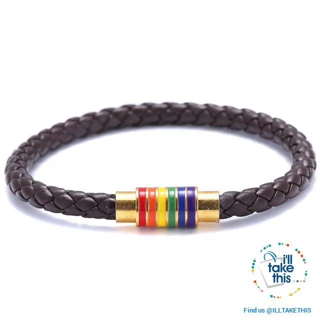 🌈 Rainbow Gay Pride LGBT Braided Vegan Leather Bracelet with Magnetic Clasp
