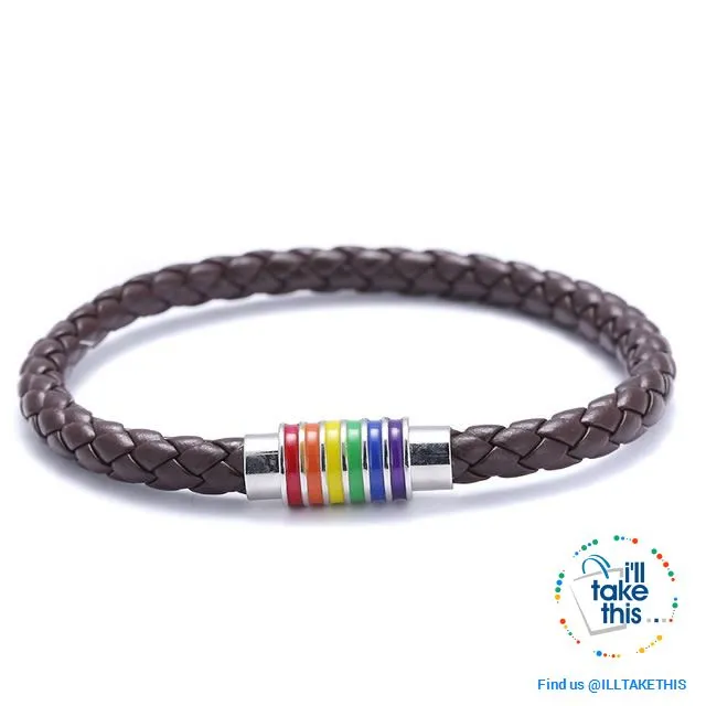 🌈 Rainbow Gay Pride LGBT Braided Vegan Leather Bracelet with Magnetic Clasp