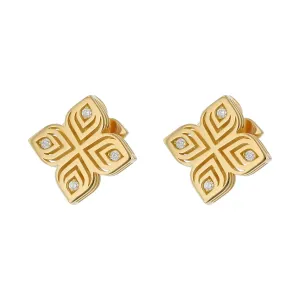 0.06Ct Diamond Arabesque Flower Earrings in 18K Yellow Gold