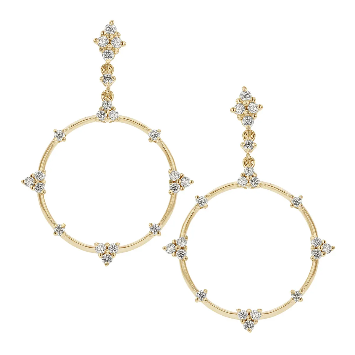 0.68Ct Diamond Circle Drop Earrings in 18K Yellow Gold