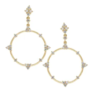 0.68Ct Diamond Circle Drop Earrings in 18K Yellow Gold