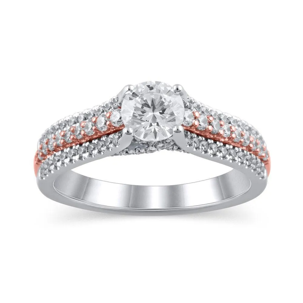 1-1/4 Cttw Diamond Multi-Row Engagement Ring in 14K Two-Tone Gold (0.75 Ct, I-I2)