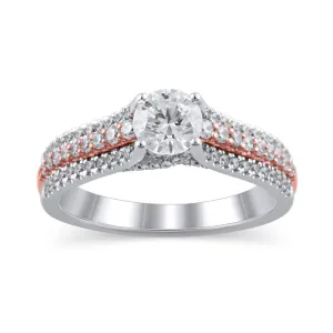 1-1/4 Cttw Diamond Multi-Row Engagement Ring in 14K Two-Tone Gold (0.75 Ct, I-I2)