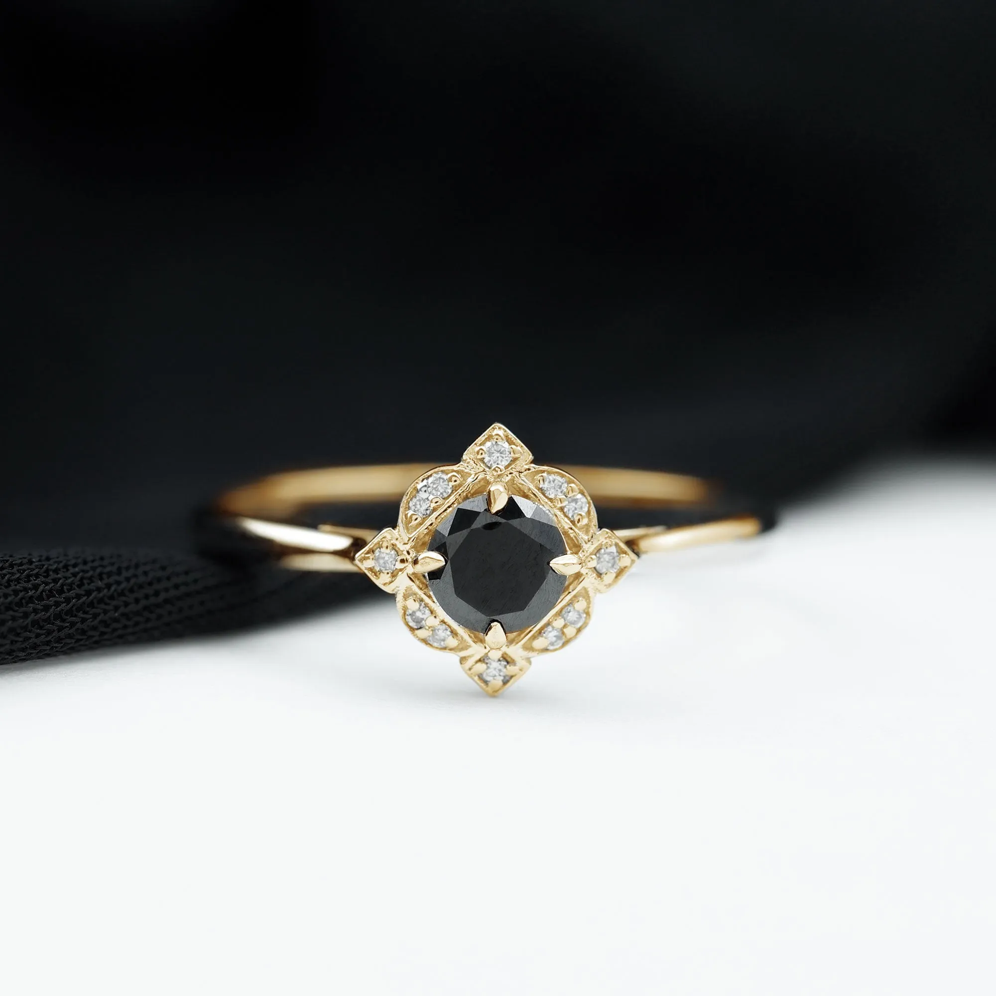 1 CT Vintage Created Black Diamond Engagement Ring