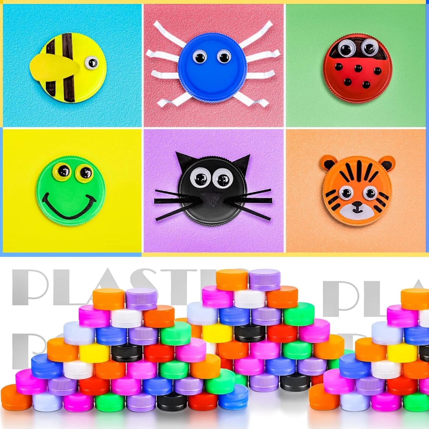 100 PCS Colorful Plastic Bottle Caps, 1.2 Inch Plastic Bottle Lids Colored Bottle Tops, Small Craft Bottlecaps DIY Bottle Lids Neon Plastic Bottle Cap Top Lid for Craft and DIY