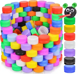100 PCS Colorful Plastic Bottle Caps, 1.2 Inch Plastic Bottle Lids Colored Bottle Tops, Small Craft Bottlecaps DIY Bottle Lids Neon Plastic Bottle Cap Top Lid for Craft and DIY