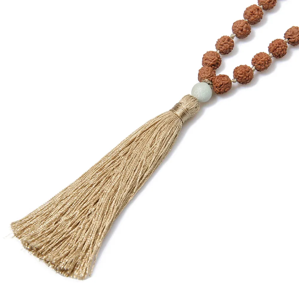 108 Mala Rudraksha & Matte Amazonite Beaded Knotted Necklace