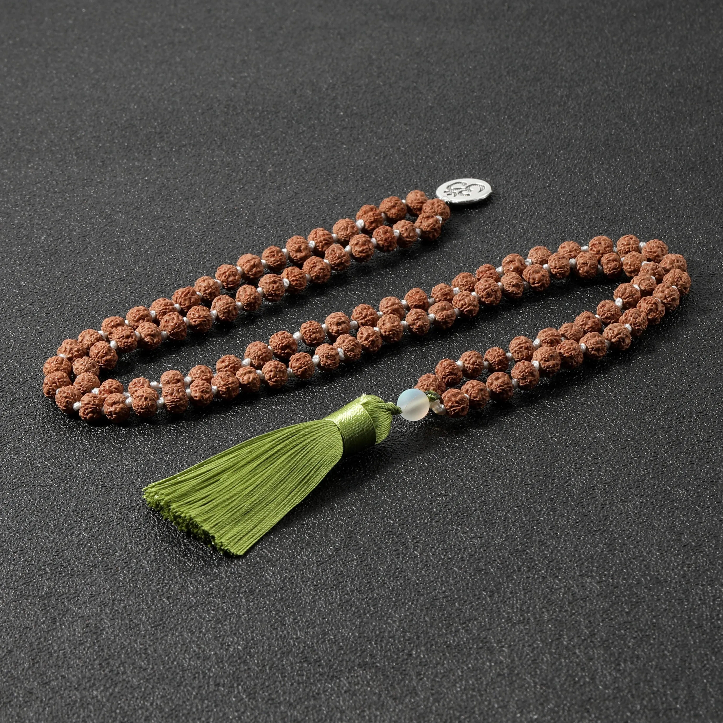 108Mala Bead Knotted Necklace Natural Rudraksha Rosary Tassel Meditation Blessing Yoga Declaration