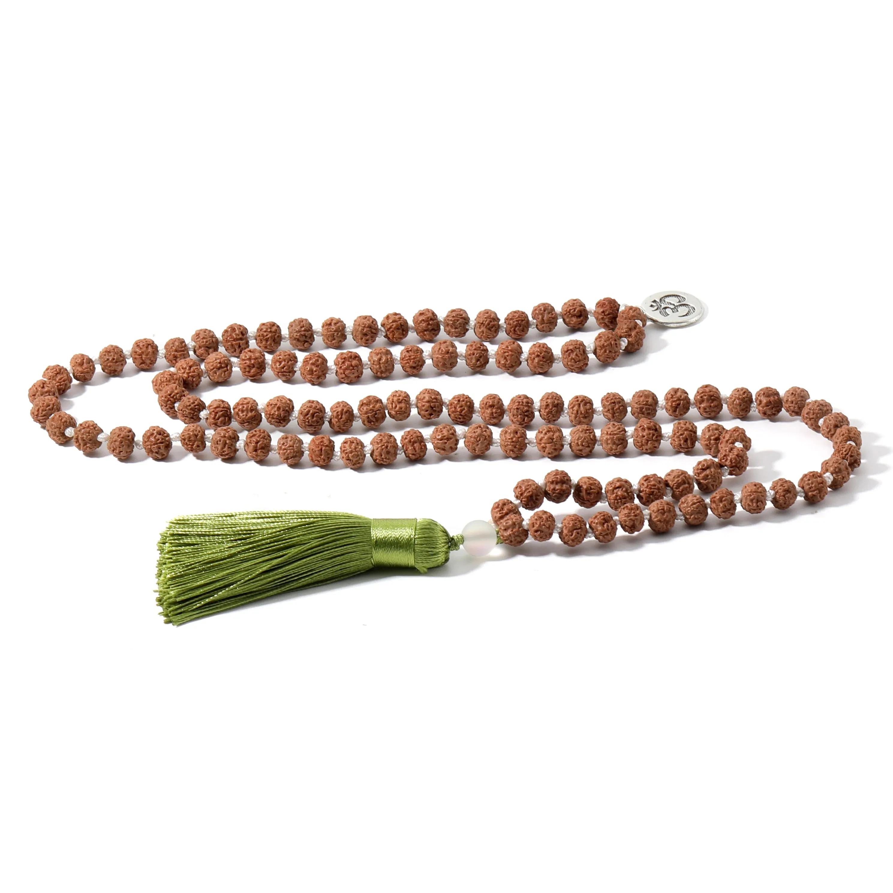 108Mala Bead Knotted Necklace Natural Rudraksha Rosary Tassel Meditation Blessing Yoga Declaration