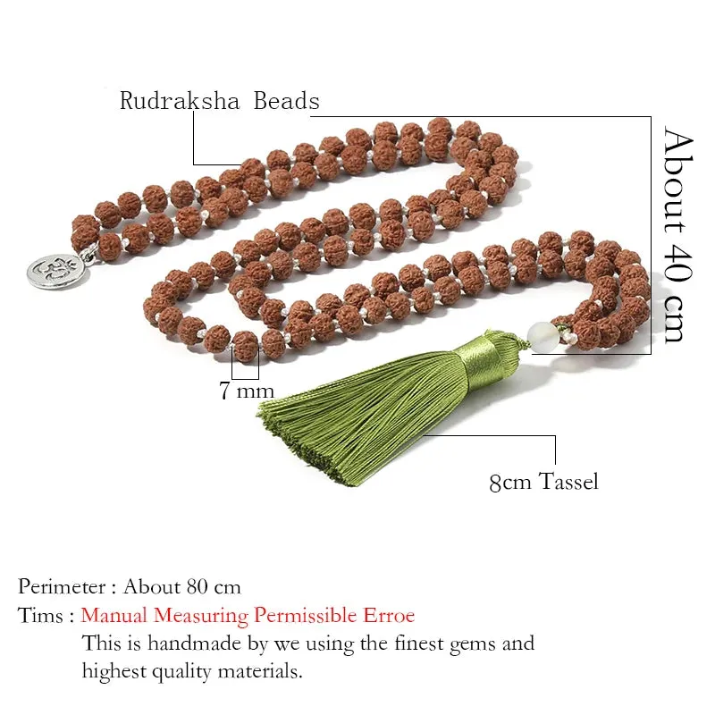108Mala Bead Knotted Necklace Natural Rudraksha Rosary Tassel Meditation Blessing Yoga Declaration