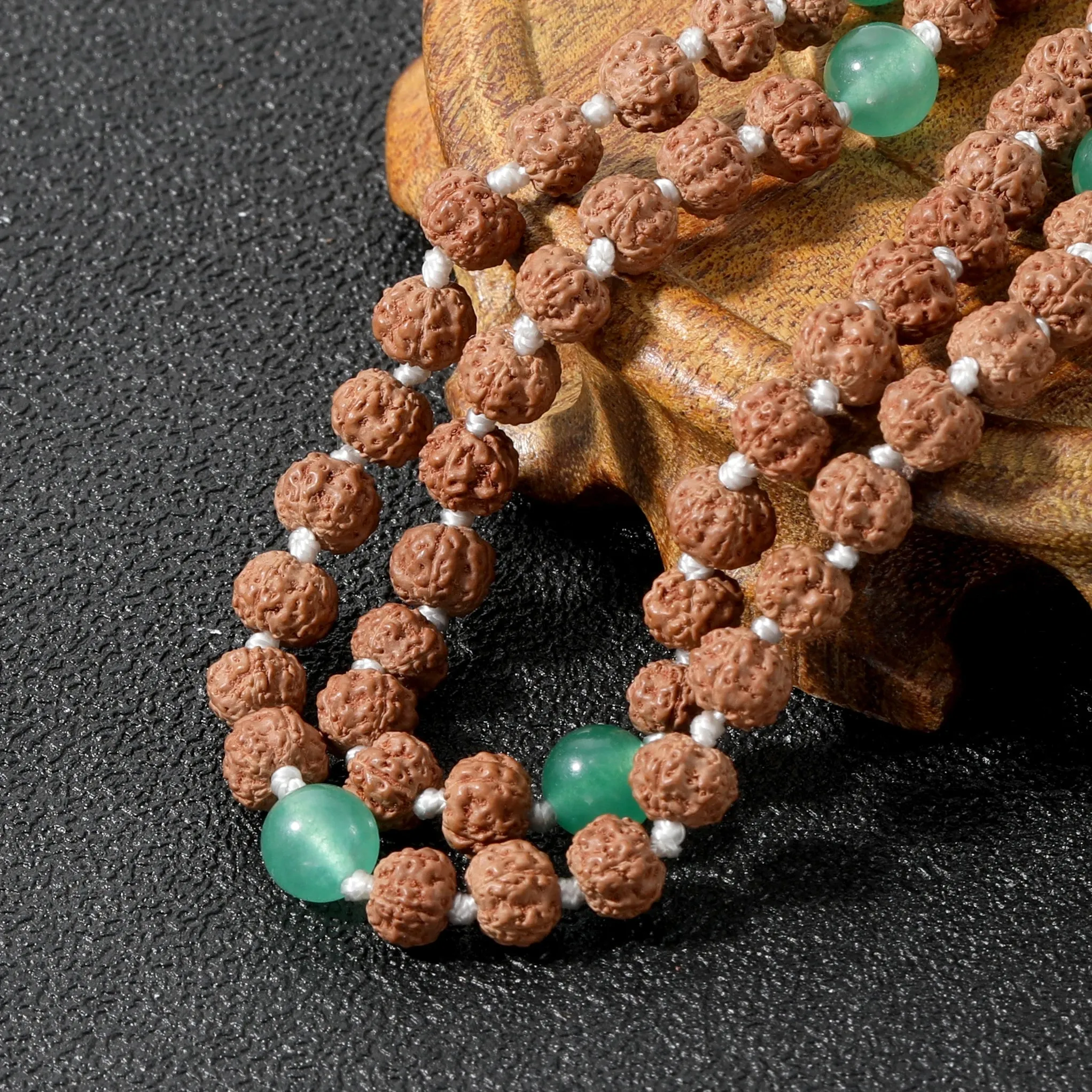 108Mala Bead Knotted Necklace Natural Rudraksha Rosary Tassel Meditation Blessing Yoga Declaration