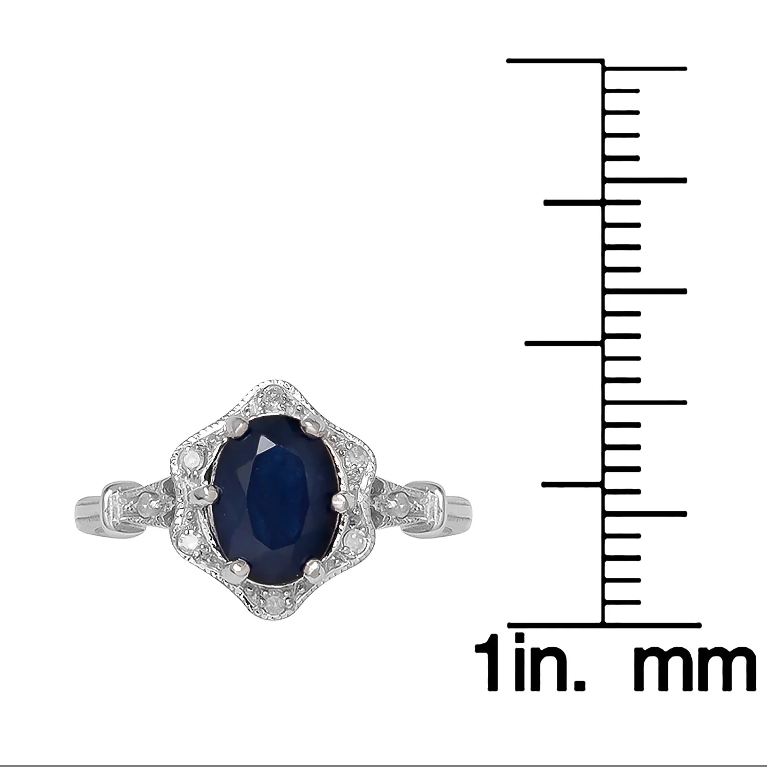 10k White Gold Vintage Style Genuine Oval Sapphire and Diamond Halo Ring