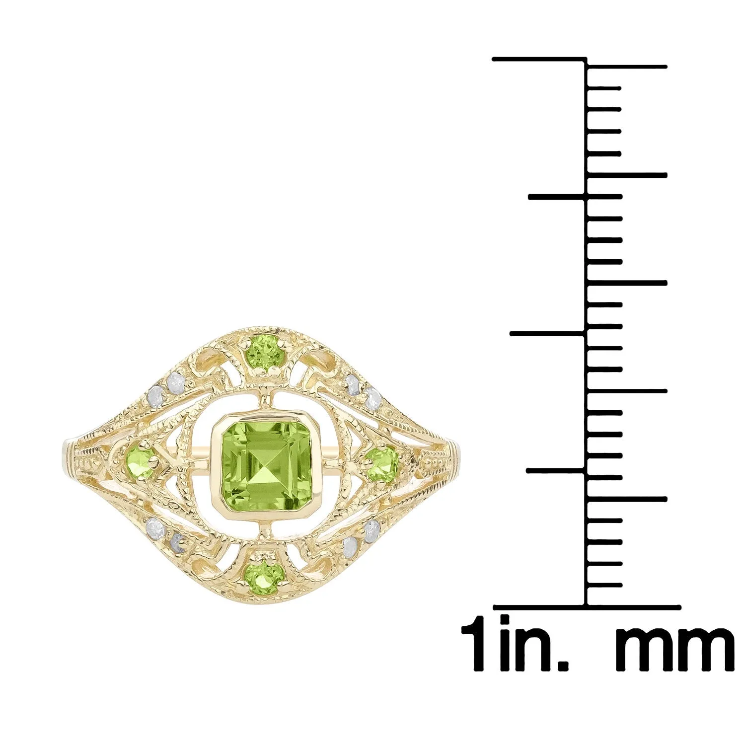 10k Yellow Gold Vintage Style Genuine Peridot and Diamond Ring