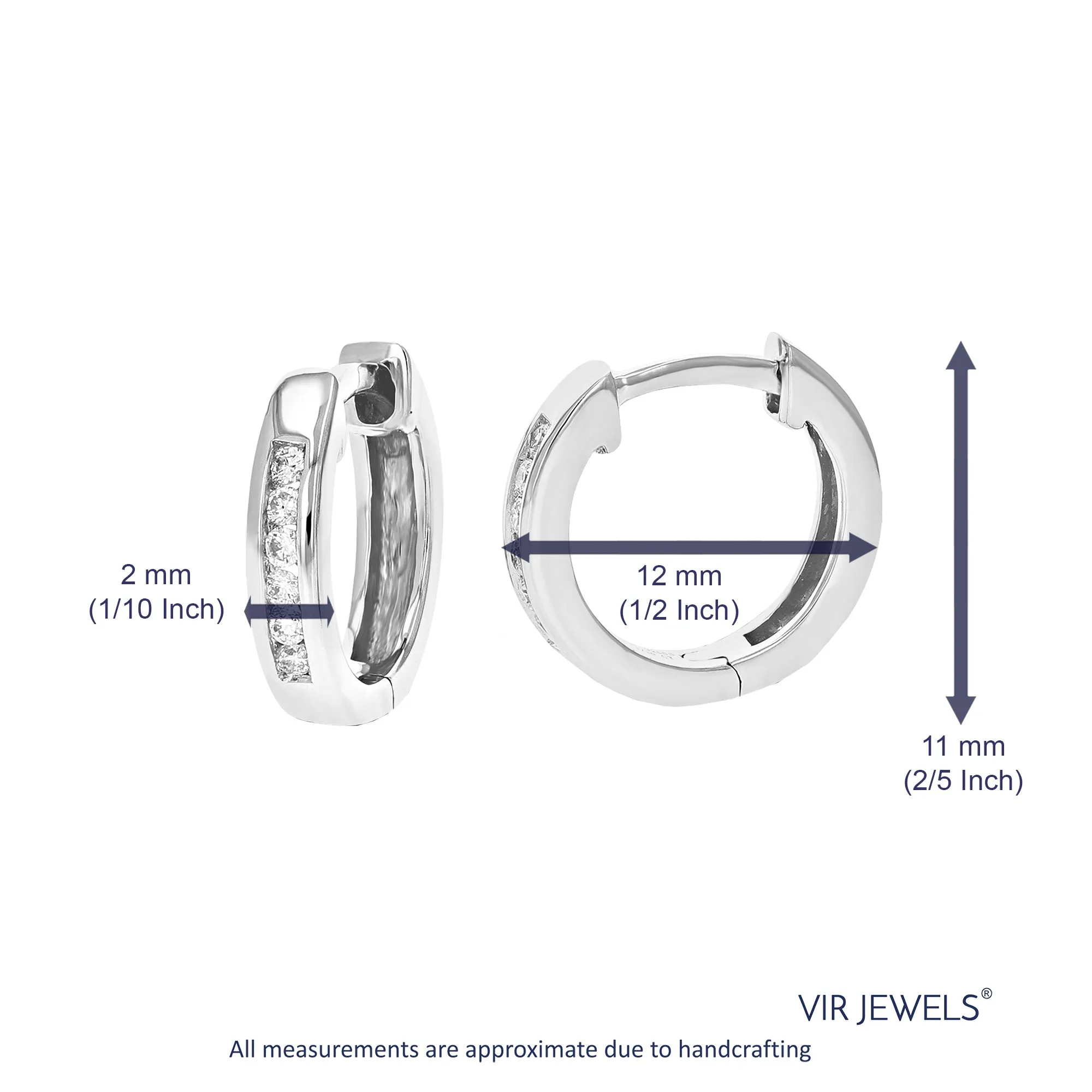 1/10 cttw Lab Grown Channel Diamond Hoop Earrings Sterling Silver