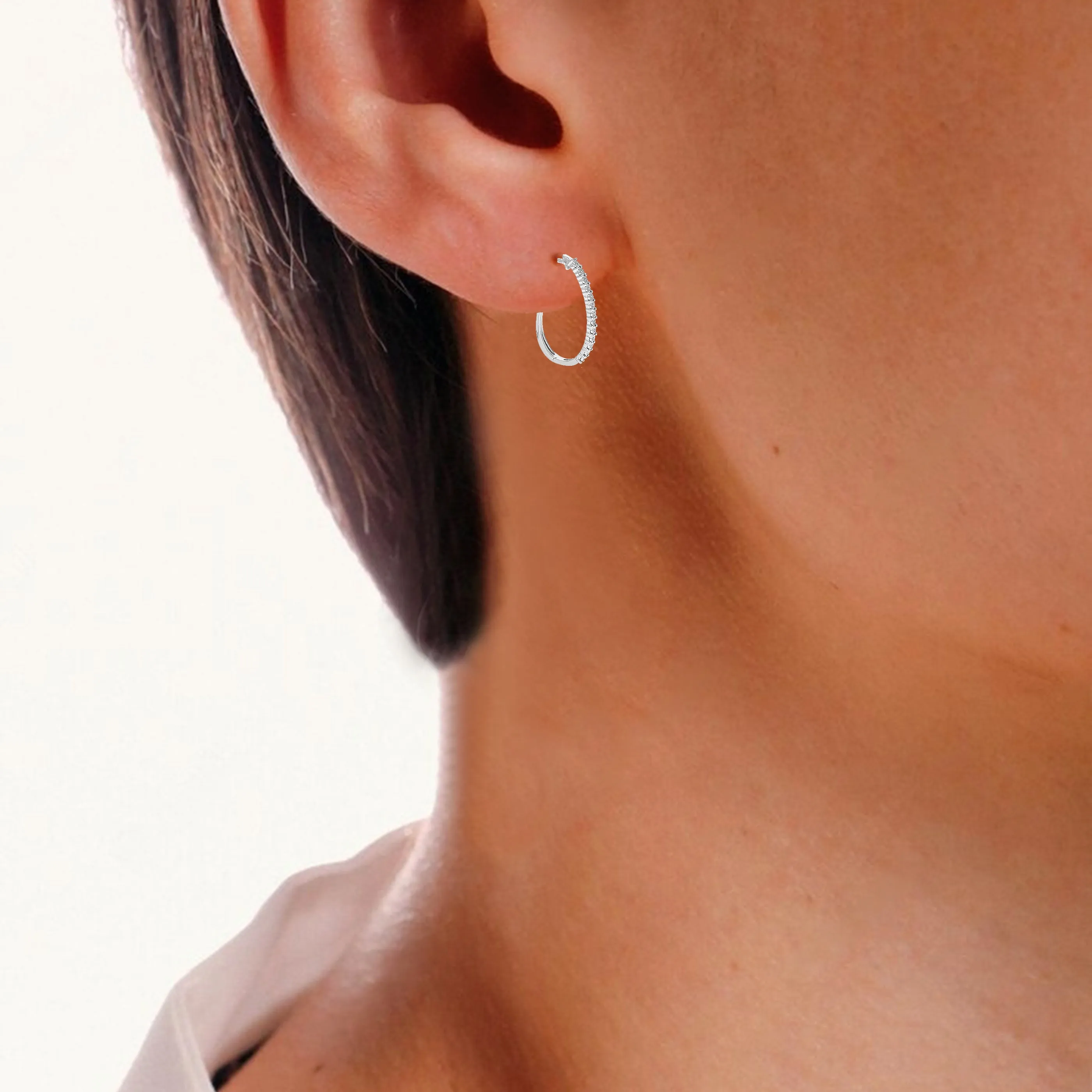 1/12 cttw Lab Grown Diamond Round Hoop Earring Sterling Silver
