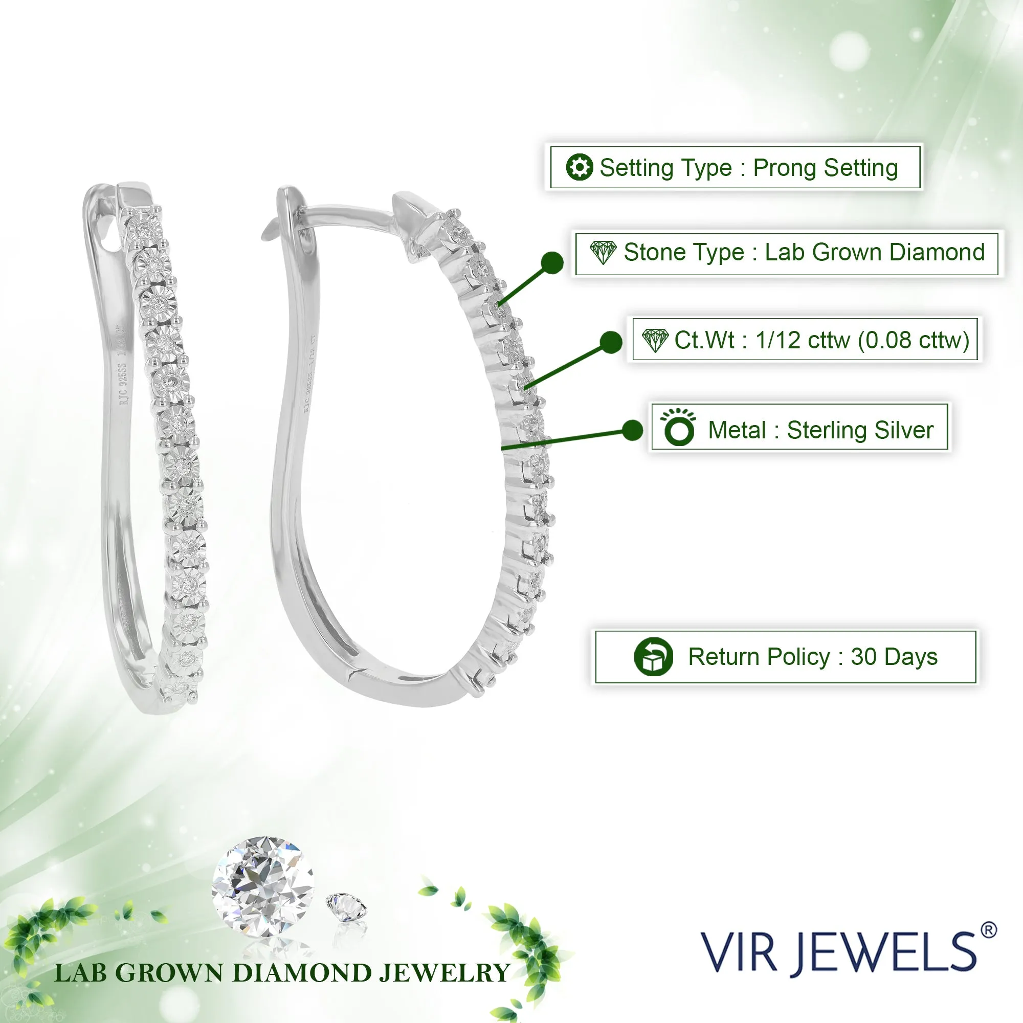 1/12 cttw Lab Grown Diamond Round Hoop Earring Sterling Silver