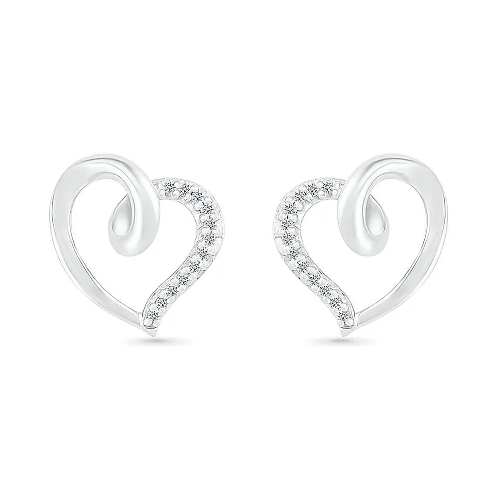 1/20ctw Diamond Heart Outline Sterling Silver Stud Earrings