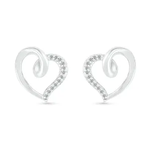 1/20ctw Diamond Heart Outline Sterling Silver Stud Earrings