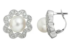12/25 Carat Diamond & Fresh Water Cultured Pearl Earrings