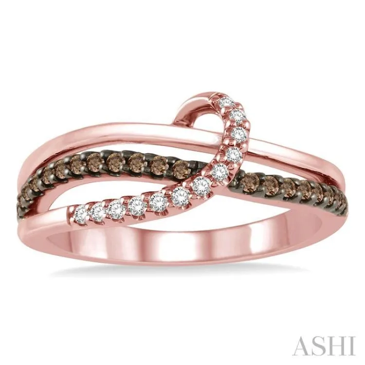 1/4 ctw Triple Cut Shank Clear and Brown Diamond Ladies Ring in 10K Rose Gold