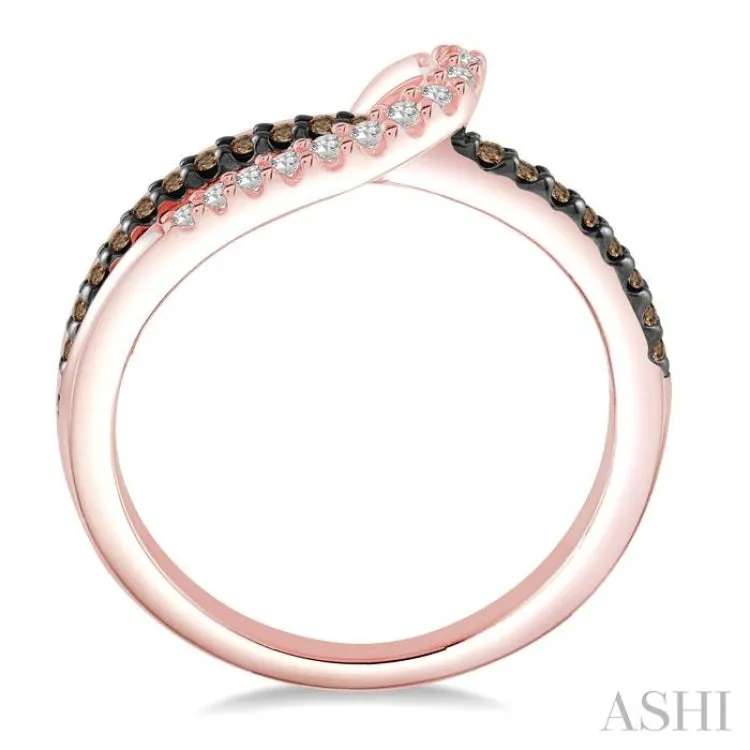 1/4 ctw Triple Cut Shank Clear and Brown Diamond Ladies Ring in 10K Rose Gold