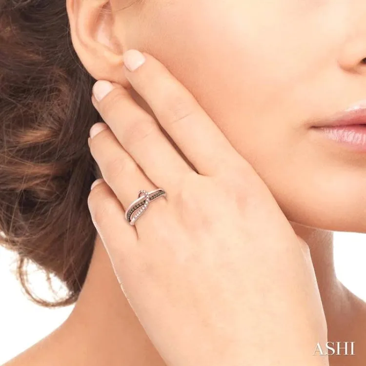1/4 ctw Triple Cut Shank Clear and Brown Diamond Ladies Ring in 10K Rose Gold