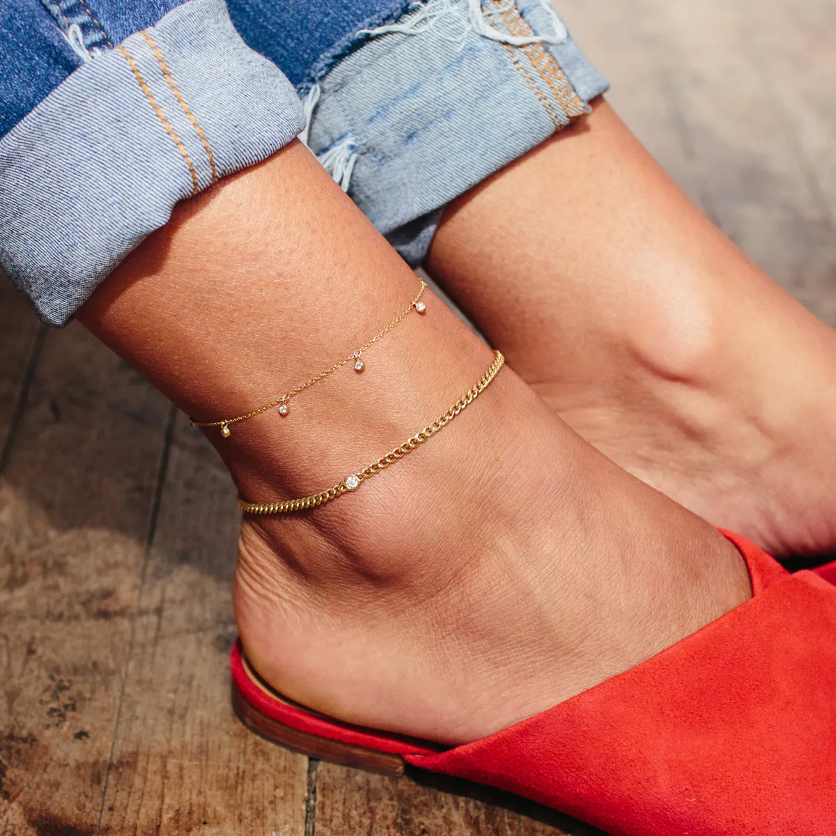 14k 7 Dangling Diamond Anklet