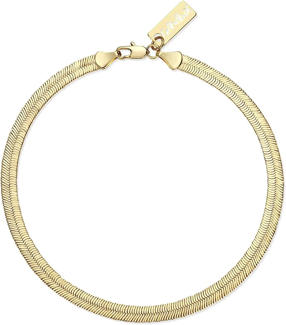 14K Gold Plated Anklet Set - Herringbone, Flat Mariner, and Rope Chain