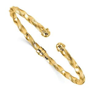 14K Gold Polished Hinge Cuff Bangle with Twisted Texture