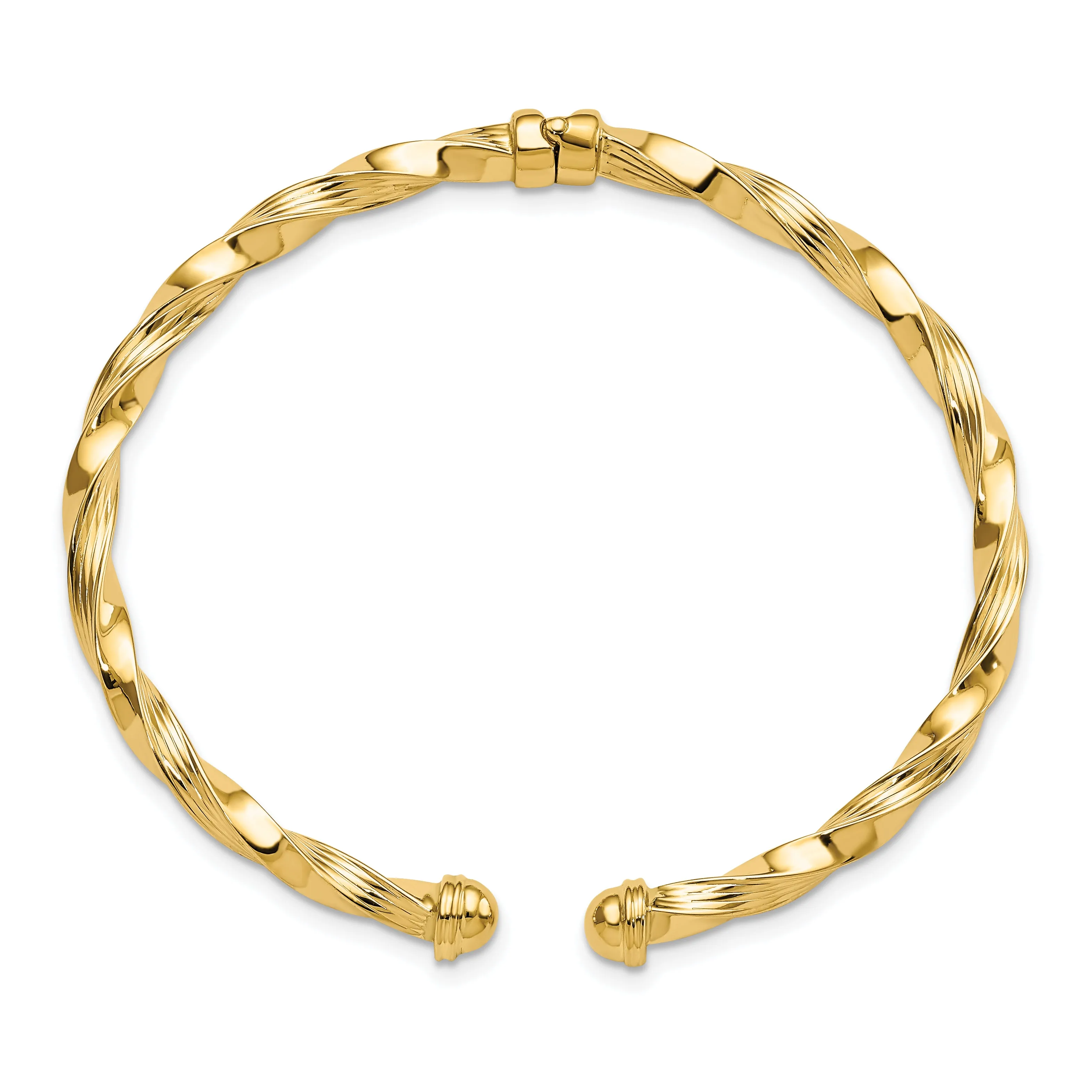 14K Gold Polished Hinge Cuff Bangle with Twisted Texture