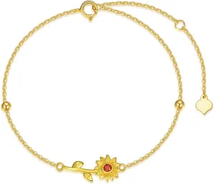 14k Real Gold Sunflower Anklets for Women, 14KT Gold Daisy Anklets Bracelets You are My Sunshine Jewelry Gifts for Mother's day Birthday Gifts for Mom Wife Grandmother