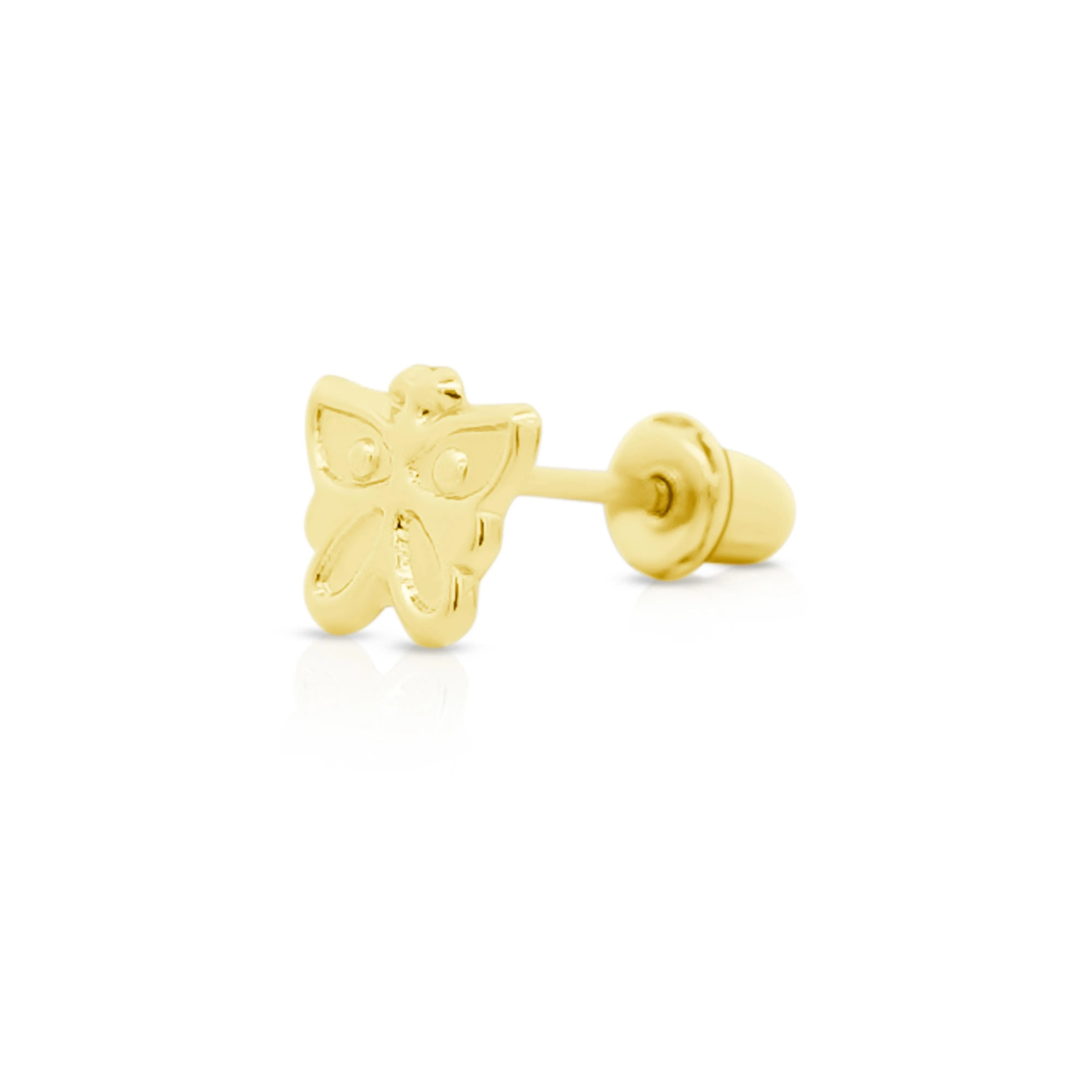 14K Solid Yellow Gold Dainty Butterfly Stud Earrings Screw Back Closure