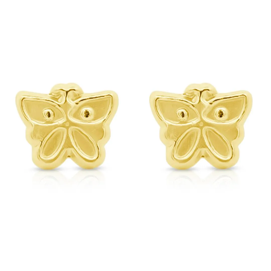 14K Solid Yellow Gold Dainty Butterfly Stud Earrings Screw Back Closure