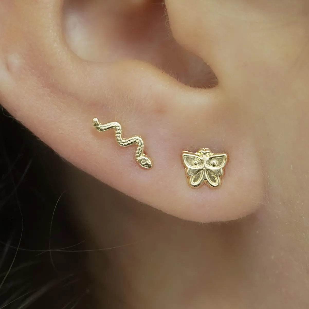 14K Solid Yellow Gold Dainty Butterfly Stud Earrings Screw Back Closure