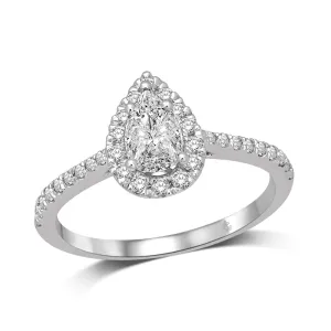 14K White Gold 0.62ctw Pear Shape Halo Engagement Diamond Ring | Fame Diamonds