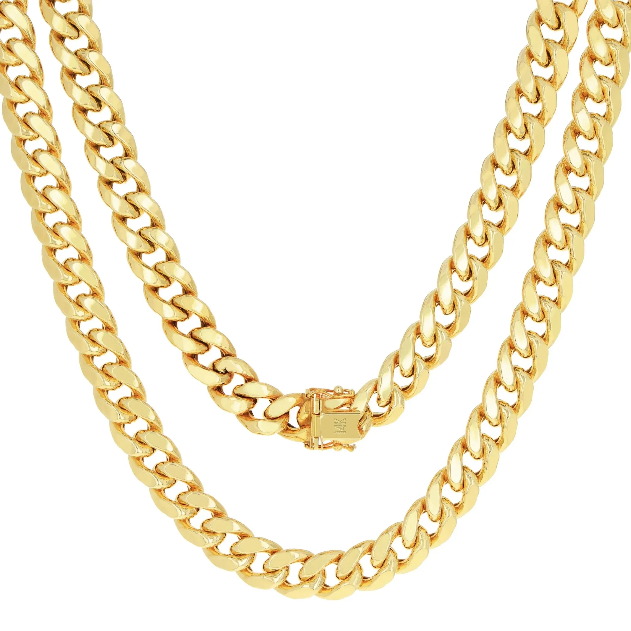 14K Yellow Gold 7.5Mm Miami Cuban Link Chain Necklace, Mens Womens Jewelry Box Clasp 16" - 30"