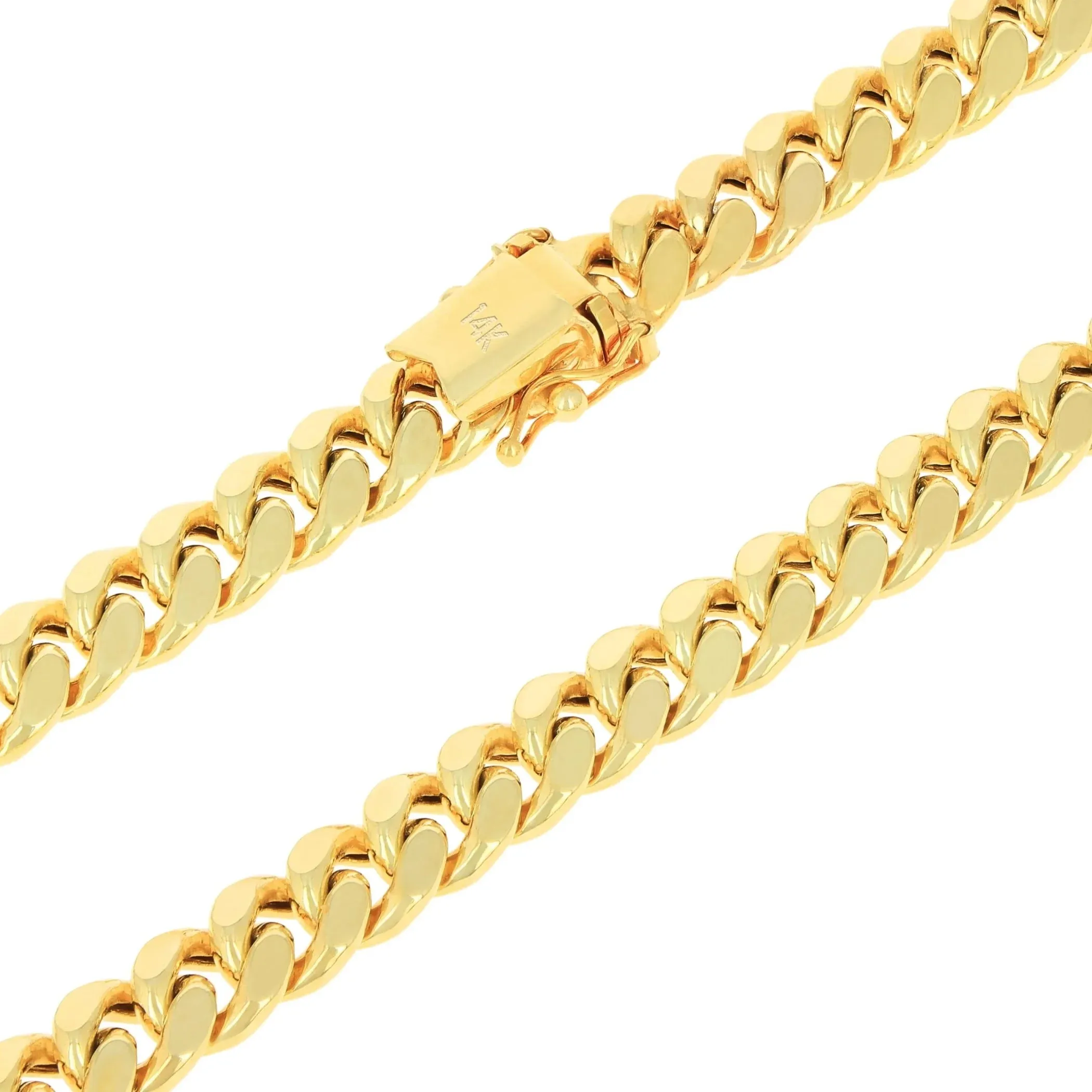 14K Yellow Gold 7.5Mm Miami Cuban Link Chain Necklace, Mens Womens Jewelry Box Clasp 16" - 30"