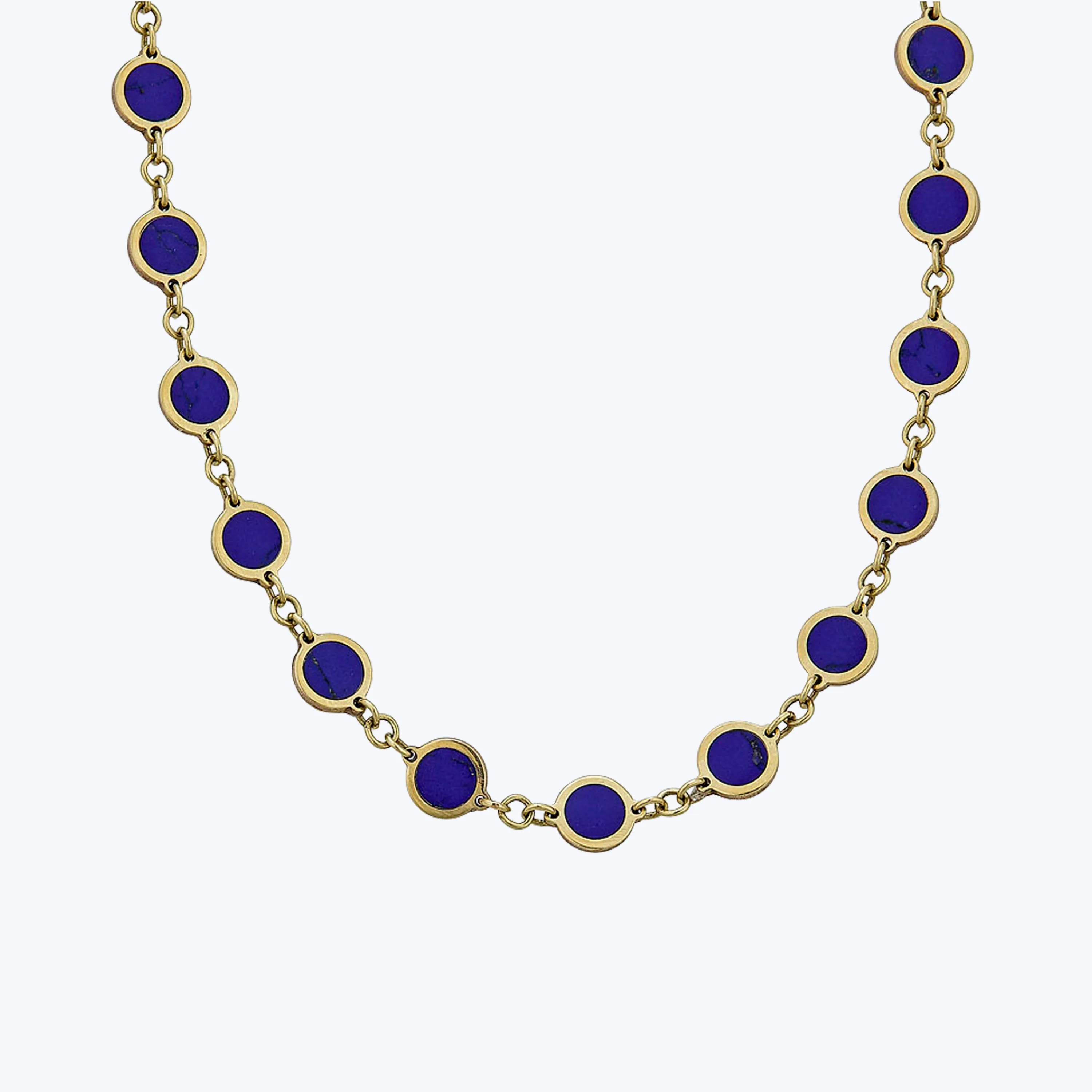 14K Yellow Gold Lapis Lazuli Disc Necklace