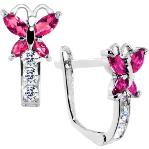 14kt White Gold Butterfly July Birthstone Leverback Earrings