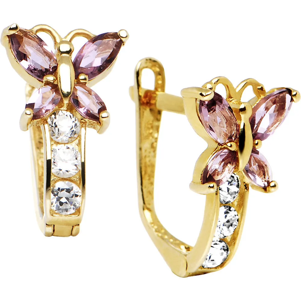 14kt Yellow Gold Butterfly June Birthstone Leverback Earrings