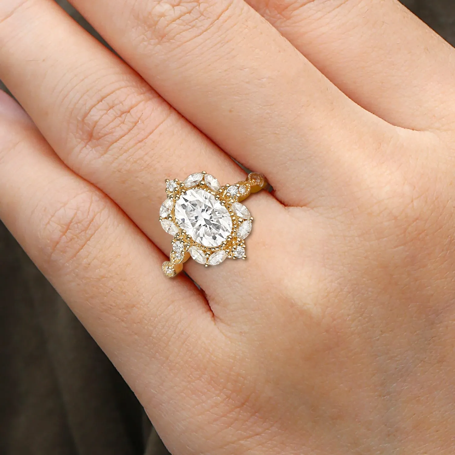 1.5ct Oval Moissanite Signature Vintage Byzantine Ring