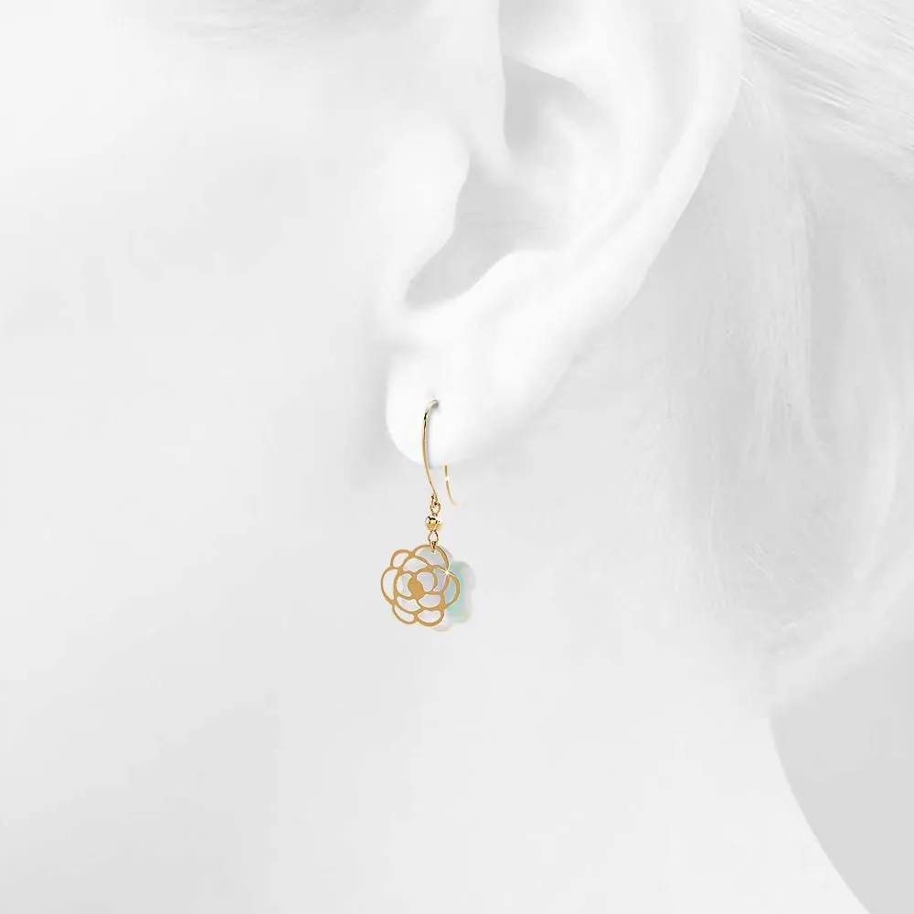 18ct Gold Floral Mother of Pearls Drop Earrings