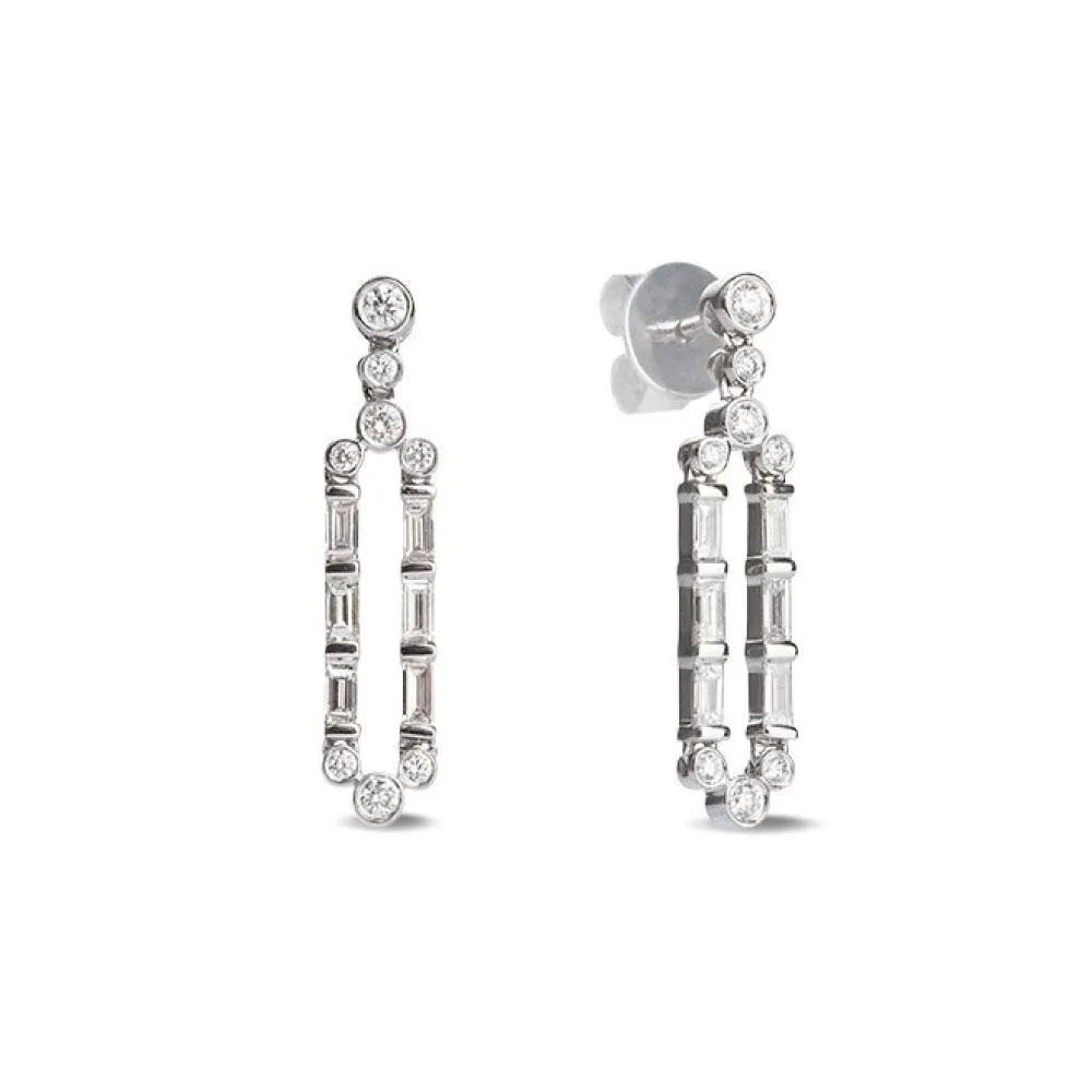 18ct White Gold 0.81ct Brilliant / Baguette Cut Diamond Drop Earrings