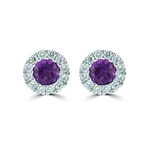 18ct White Gold Amethyst And Diamond Cluster Stud Earrings