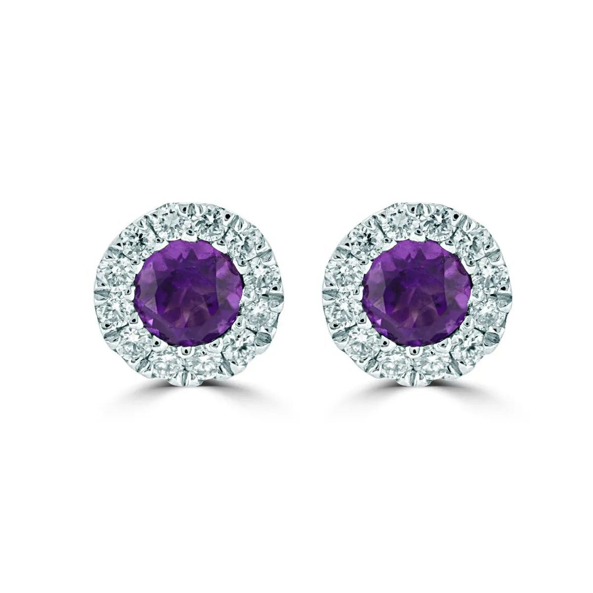 18ct White Gold Amethyst And Diamond Cluster Stud Earrings